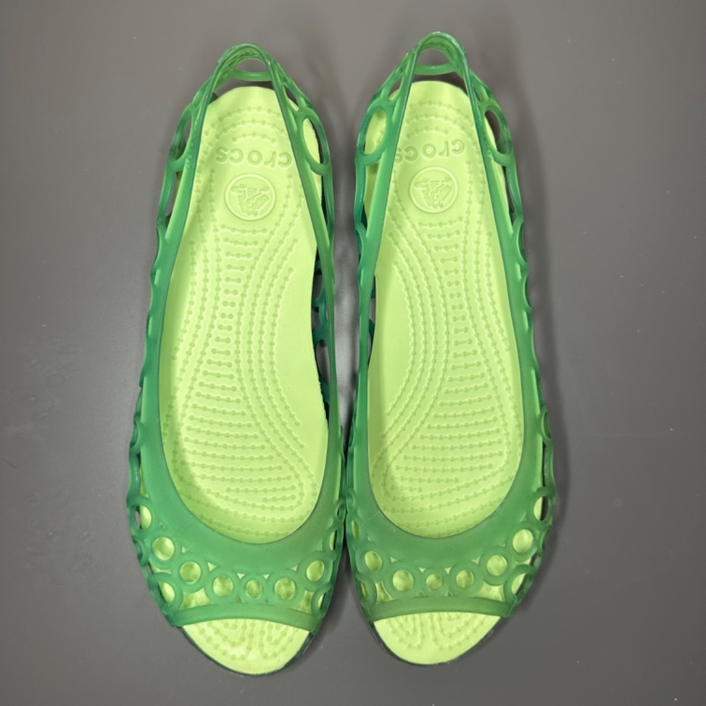 CROCS Green Adrina Open Toe Ballet Flats Jellies